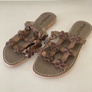 NWOT LaidBackLondon Anthropologie Adara Pink/Beaded Rose Floral Sandals Sz 40